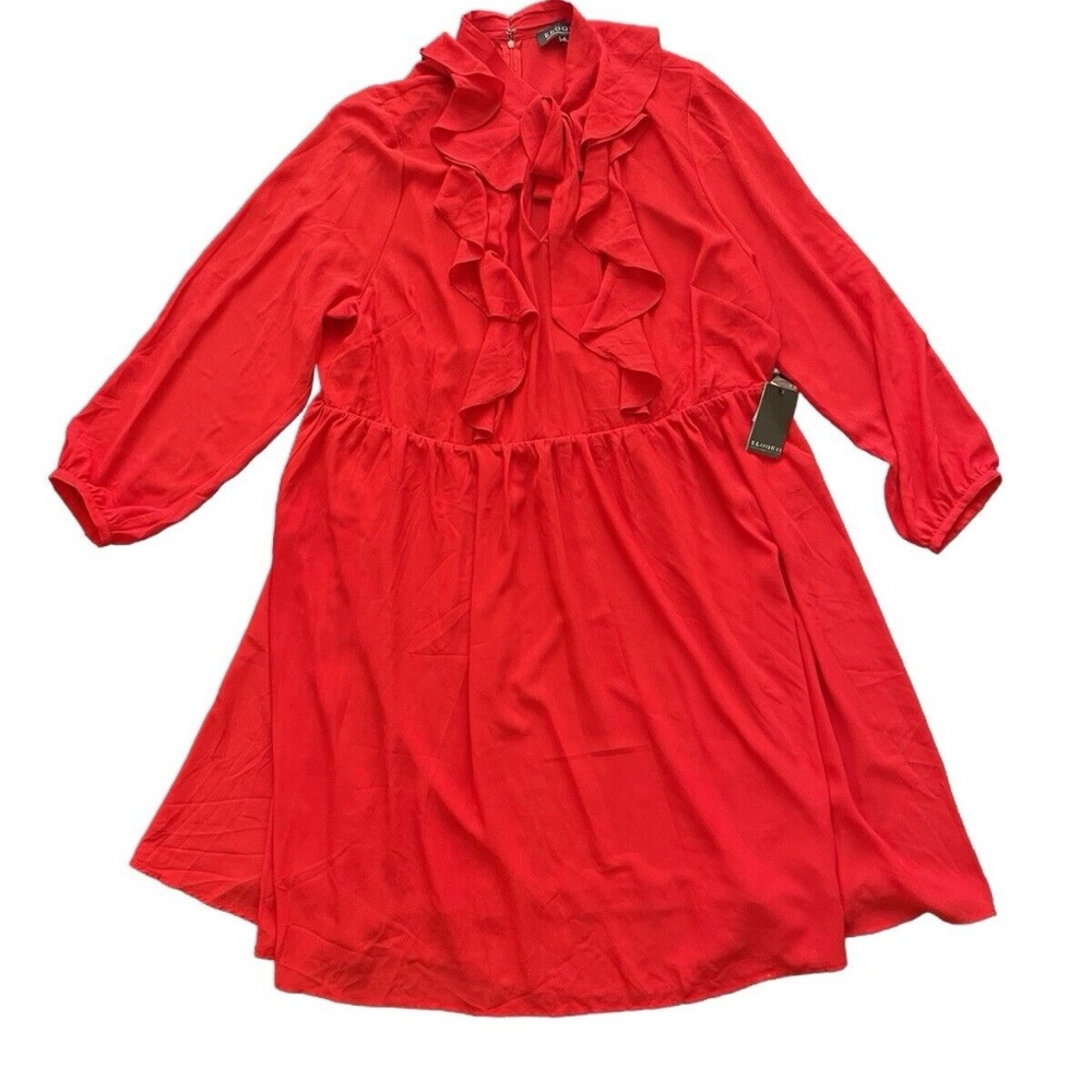 Eloquii Long Sleeve Red Tie Neck Midi Dress Size 26 - NWT - CHIFFON / SHEER
